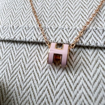 Hermes Mini Pop H Pendant Necklace in Rose Dragree Enamel RGHW