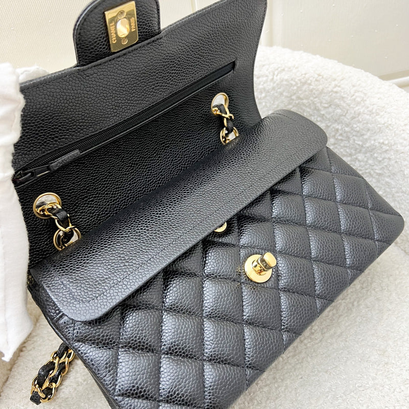 Chanel Small Classic Flap CF in Black Caviar and GHW (Model: A01113)