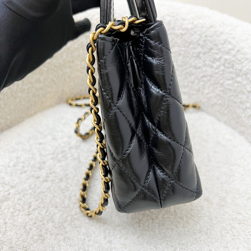 Chanel Mini / Small Kelly Bag in 24P Black Shiny Distressed Calfskin and AGHW (Model: AS4416)