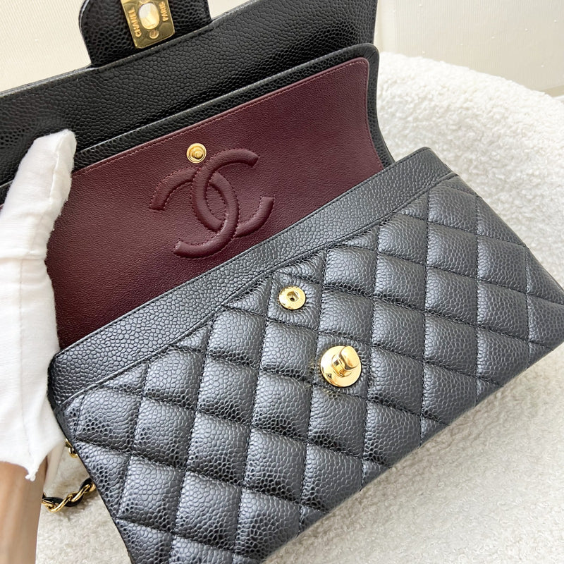 Chanel Small Classic Flap CF in Black Caviar and GHW (Model: A01113)