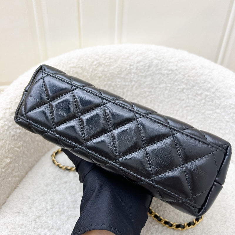 Chanel Mini / Small Kelly Bag in 24P Black Shiny Distressed Calfskin and AGHW (Model: AS4416)