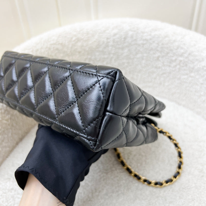 Chanel Mini / Small Kelly Bag in 24P Black Shiny Distressed Calfskin and AGHW (Model: AS4416)