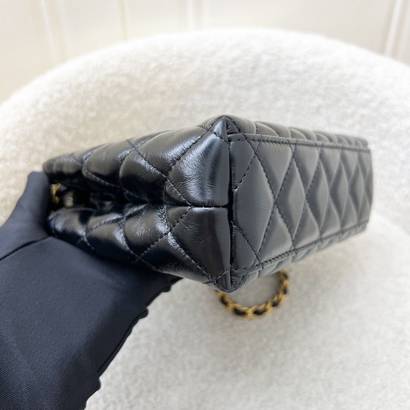 Chanel Mini / Small Kelly Bag in 24P Black Shiny Distressed Calfskin and AGHW (Model: AS4416)