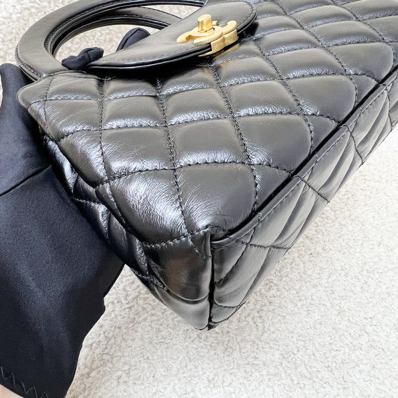 Chanel Mini / Small Kelly Bag in 24P Black Shiny Distressed Calfskin and AGHW (Model: AS4416)