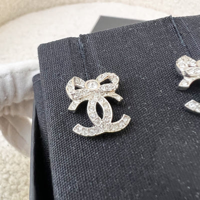 Chanel 22B Ribbon Earrings with Crystals and in SHW