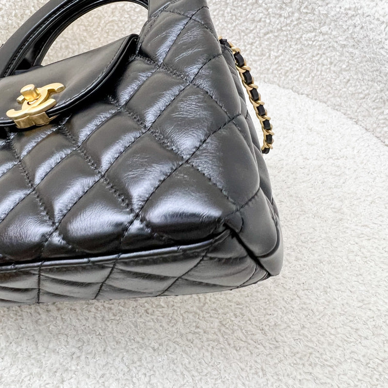 Chanel Mini / Small Kelly Bag in 24P Black Shiny Distressed Calfskin and AGHW (Model: AS4416)