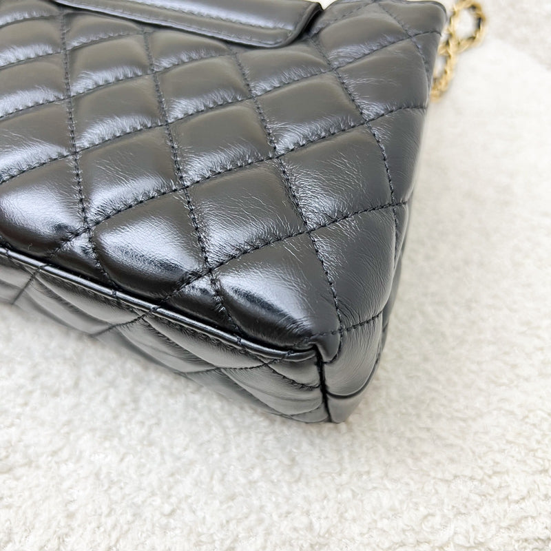 Chanel Mini / Small Kelly Bag in 24P Black Shiny Distressed Calfskin and AGHW (Model: AS4416)