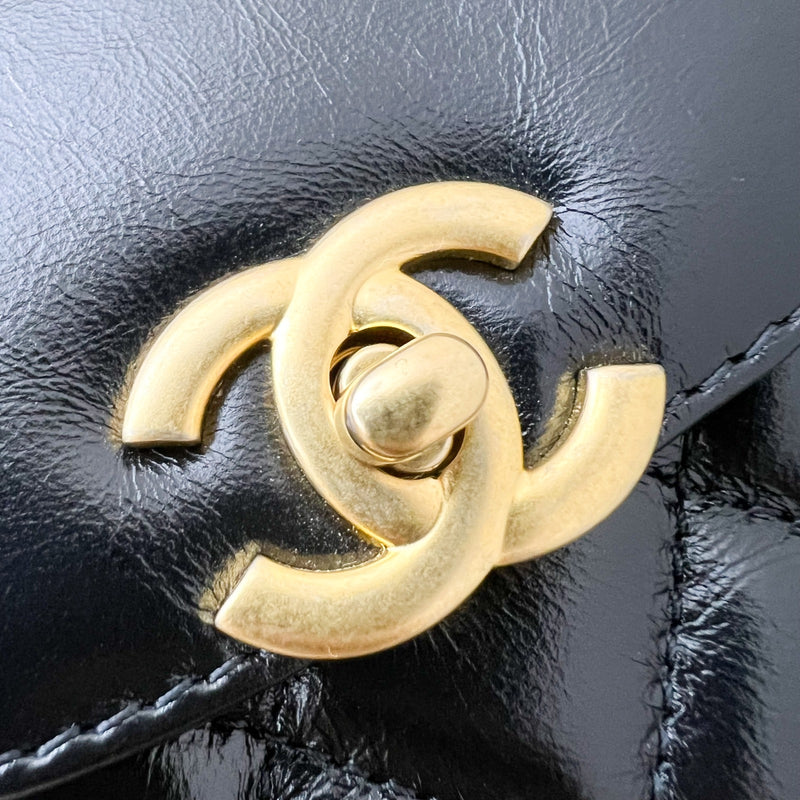 Chanel Mini / Small Kelly Bag in 24P Black Shiny Distressed Calfskin and AGHW (Model: AS4416)