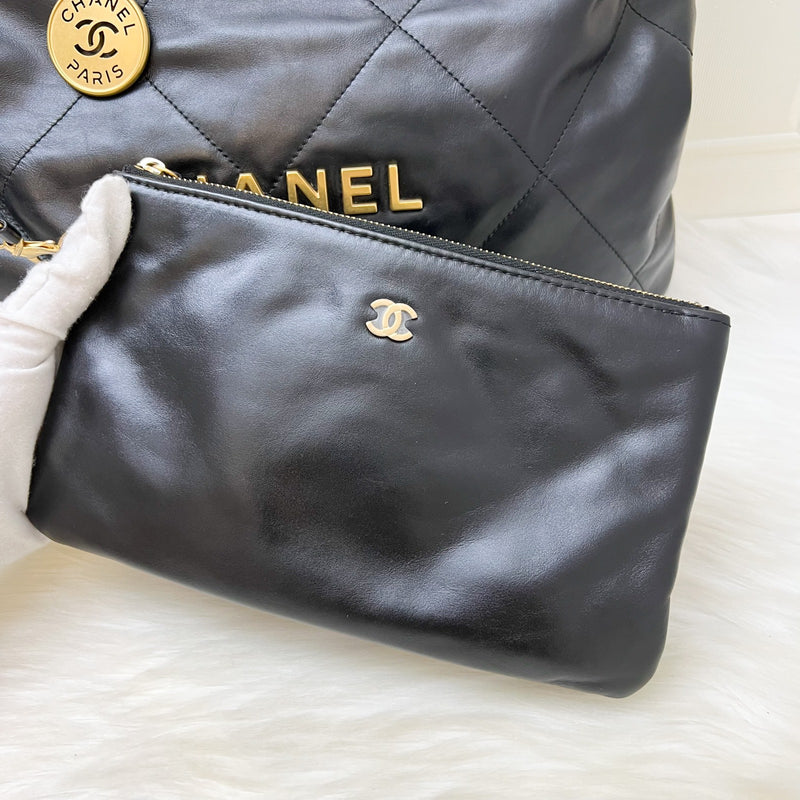 Chanel 22 Medium Hobo Handbag in Black Calfskin and AGHW