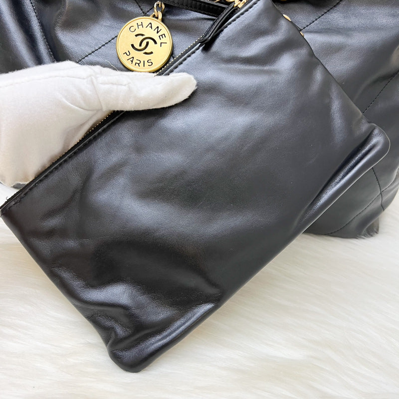 Chanel 22 Medium Hobo Handbag in Black Calfskin and AGHW