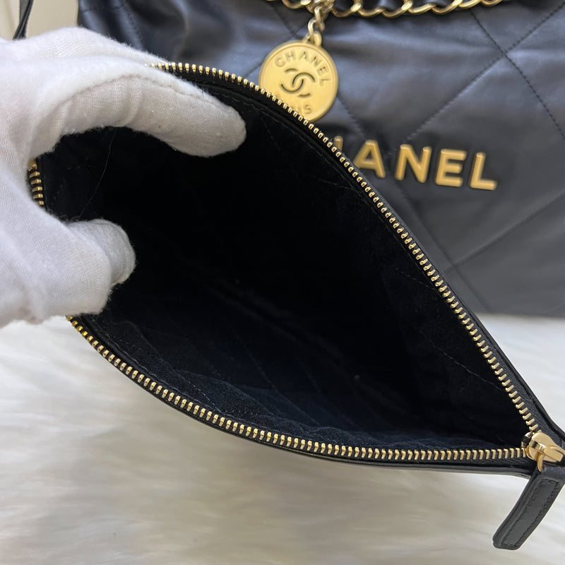 Chanel 22 Medium Hobo Handbag in Black Calfskin and AGHW