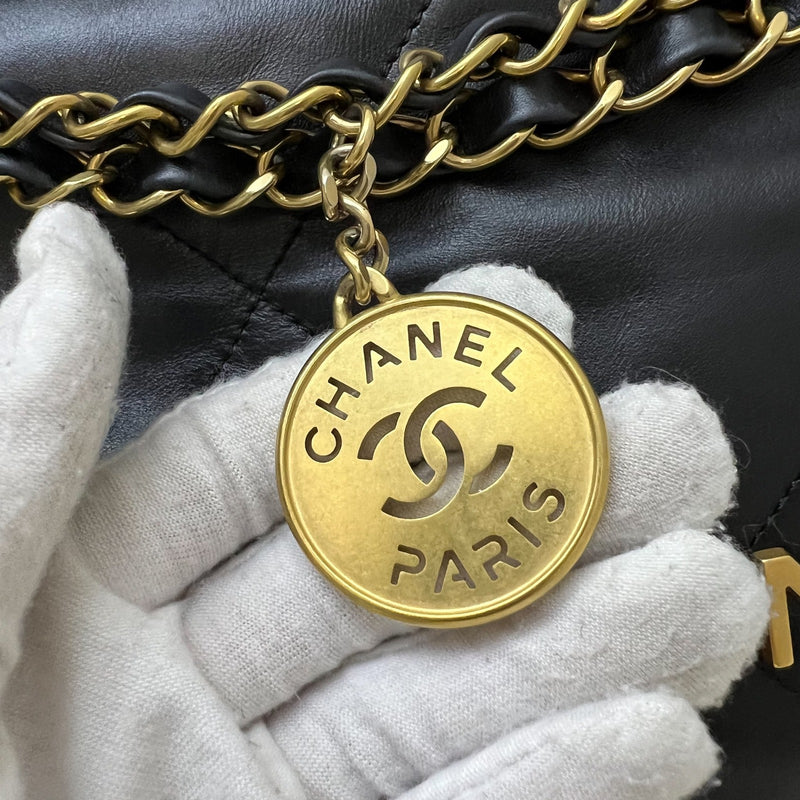 Chanel 22 Medium Hobo Handbag in Black Calfskin and AGHW
