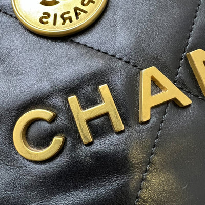 Chanel 22 Medium Hobo Handbag in Black Calfskin and AGHW