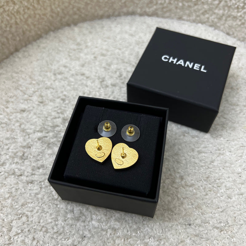 Chanel 25B Heart Earrings with Crystal Studded CC in Black Enamel and LGHW