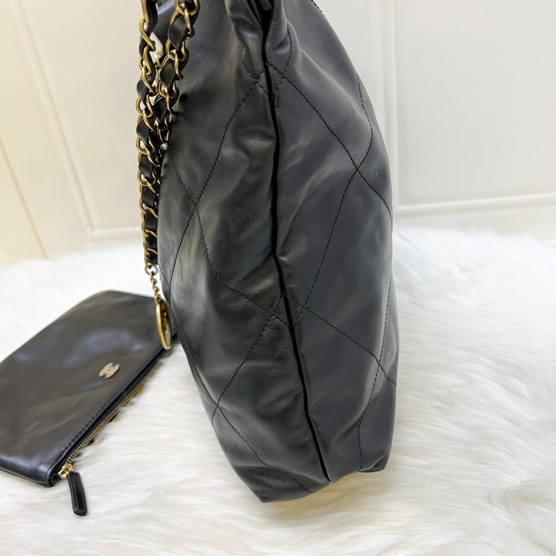 Chanel 22 Medium Hobo Handbag in Black Calfskin and AGHW