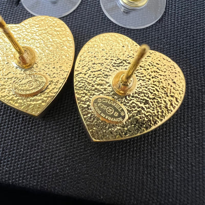 Chanel 25B Heart Earrings with Crystal Studded CC in Black Enamel and LGHW