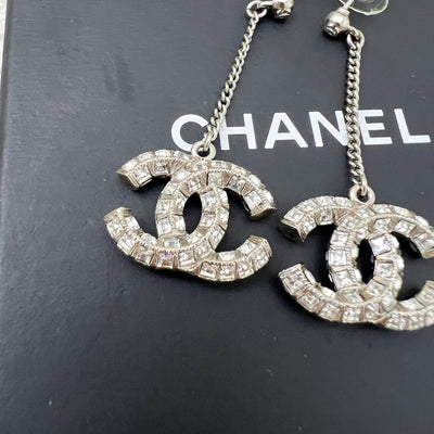 Chanel CC Logo Dangling Earrings studded with Crystals