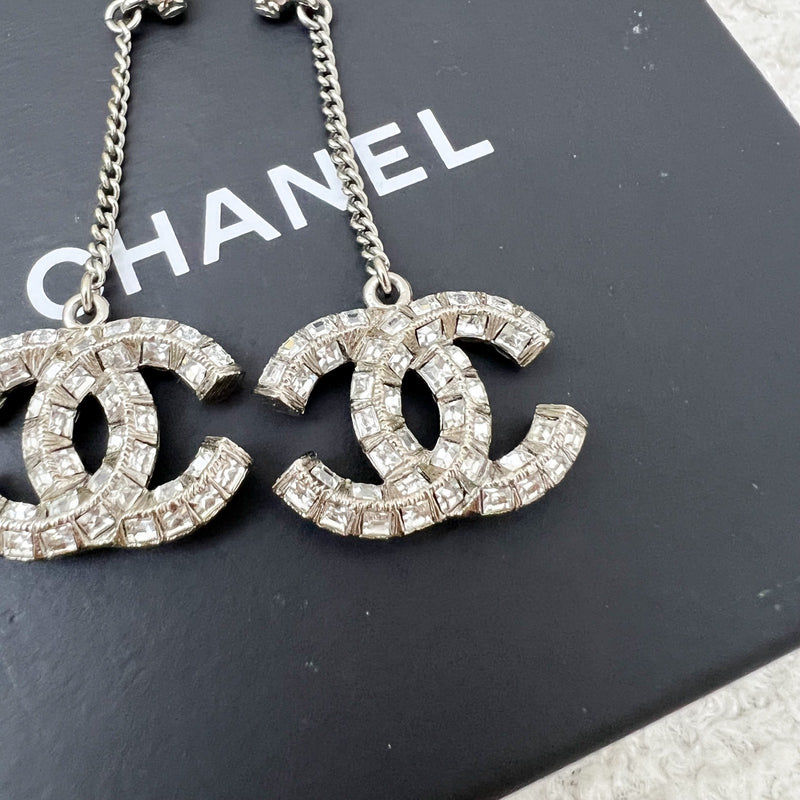 Chanel CC Logo Dangling Earrings studded with Crystals