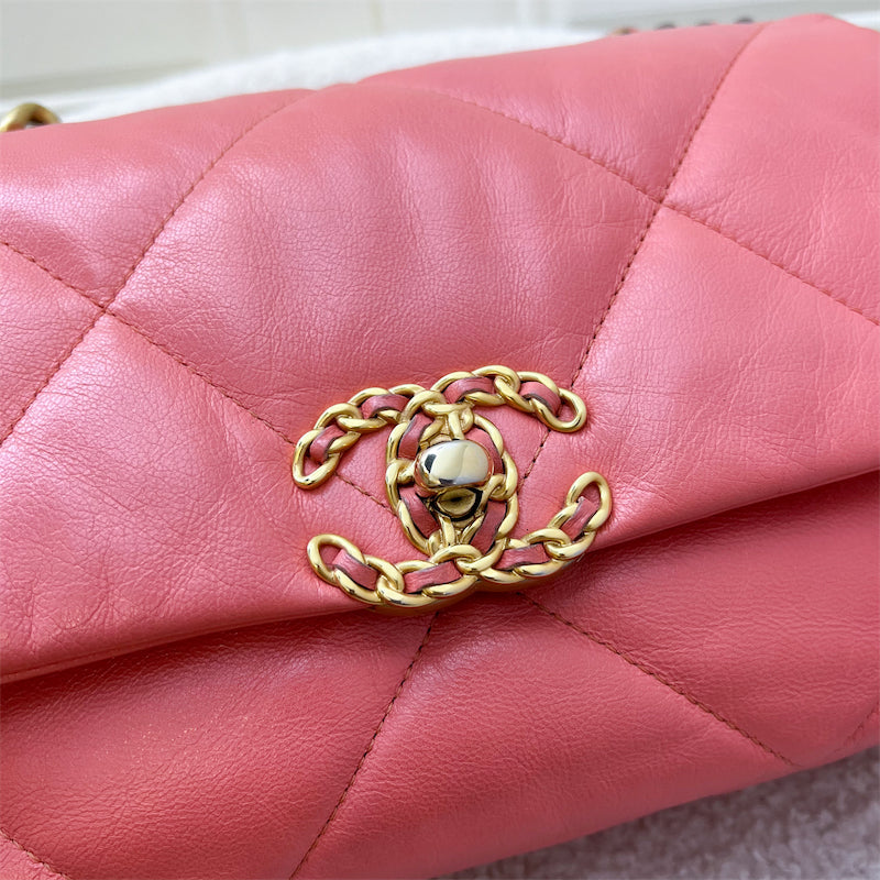 Chanel 19 Small Flap in Coral Pink Goatskin and 3-Tone HW