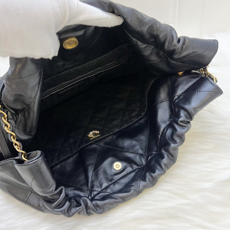 Chanel 22 Medium Hobo Handbag in Black Calfskin and AGHW