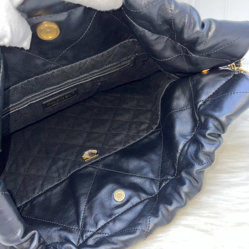 Chanel 22 Medium Hobo Handbag in Black Calfskin and AGHW