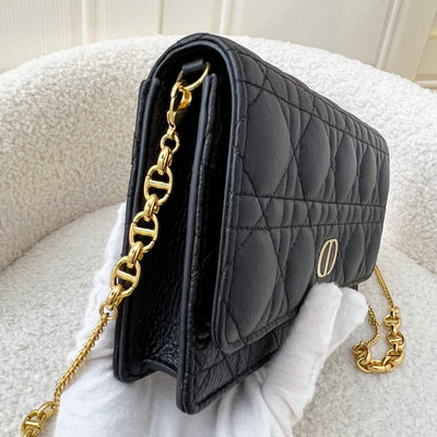 Dior Caro Pouch / Wallet on Chain WOC in Black Black Supple Cannage Calfskin GHW