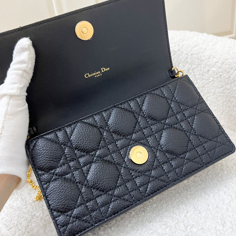 Dior Caro Pouch / Wallet on Chain WOC in Black Black Supple Cannage Calfskin GHW