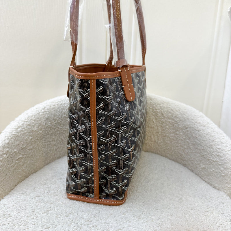 Goyard Mini Anjou in Black Goyardine Canvas with Camel Trim