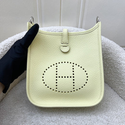 Hermes Mini Evelyne 16 in Jaune Milton Clemence Leather, Canvas Strap and PHW