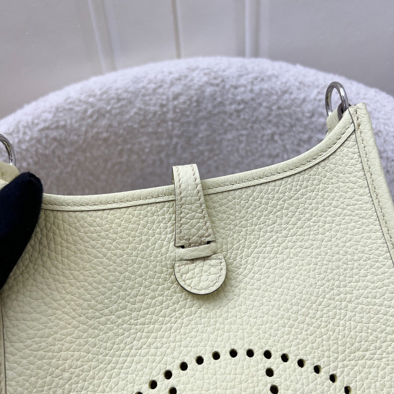 Hermes Mini Evelyne 16 in Jaune Milton Clemence Leather, Canvas Strap and PHW