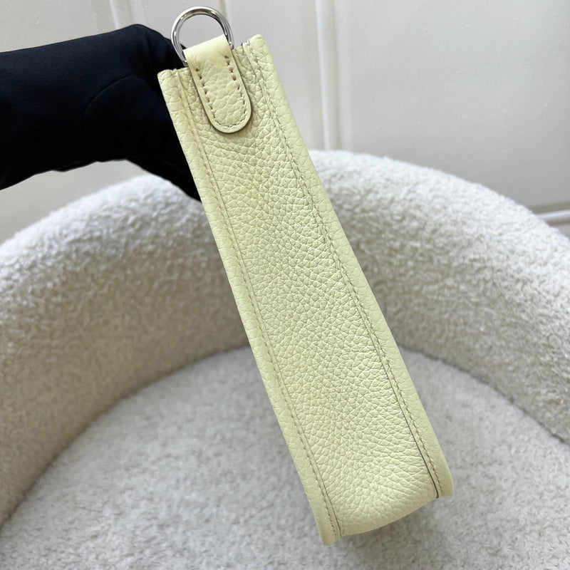Hermes Mini Evelyne 16 in Jaune Milton Clemence Leather, Canvas Strap and PHW