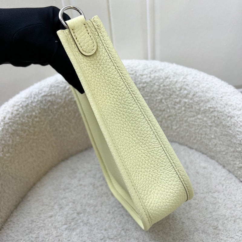 Hermes Mini Evelyne 16 in Jaune Milton Clemence Leather, Canvas Strap and PHW