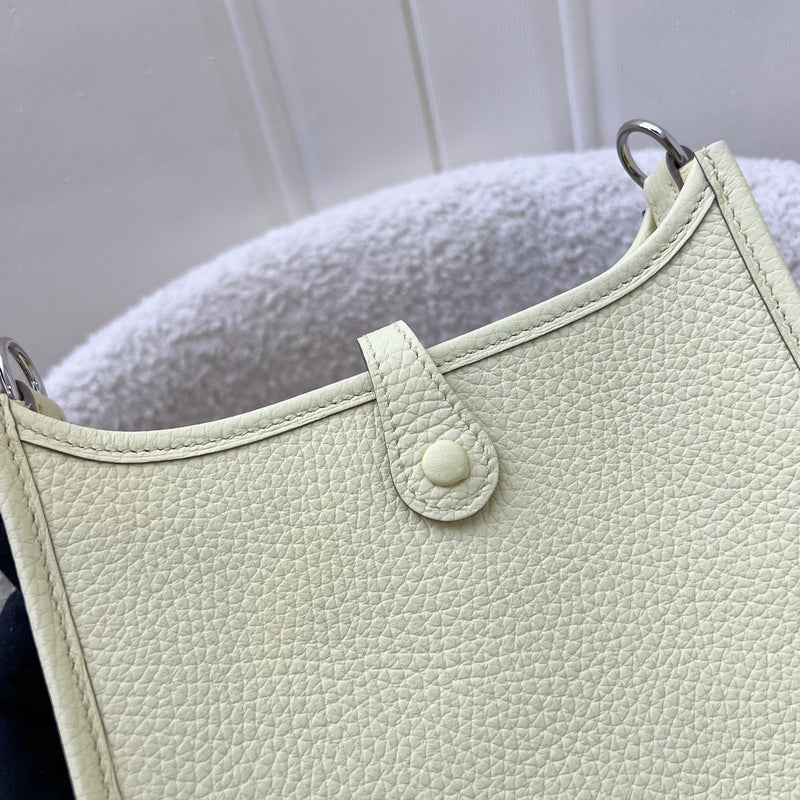 Hermes Mini Evelyne 16 in Jaune Milton Clemence Leather, Canvas Strap and PHW