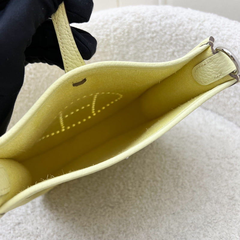 Hermes Mini Evelyne 16 in Jaune Milton Clemence Leather, Canvas Strap and PHW