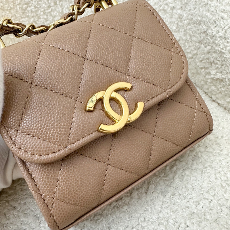 Chanel 22K Coco First Mini Clutch with Chain in Dark Milk Tea Beige Caviar LGHW