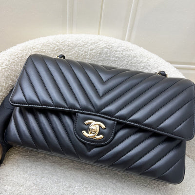 Chanel Medium Classic Flap CF in Chevron Quilted Black Lambskin and LGHW