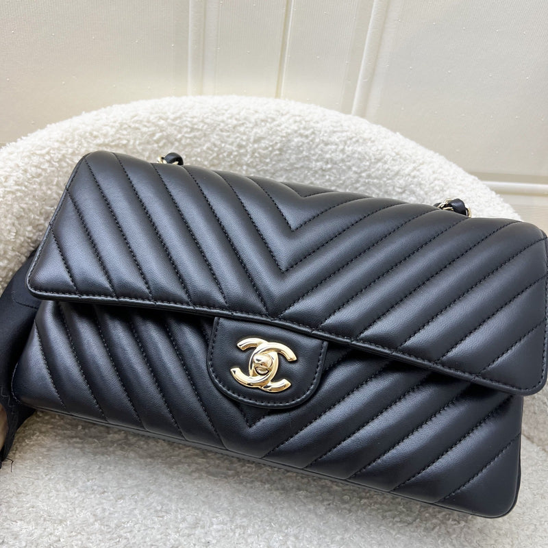 Chanel Medium Classic Flap CF in Chevron Quilted Black Lambskin and LGHW