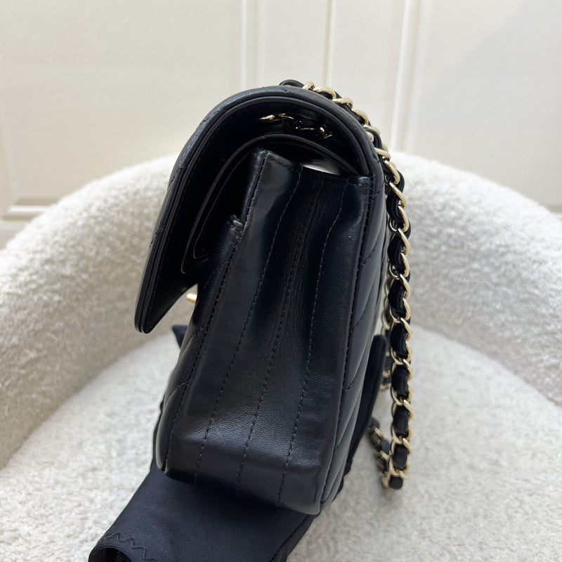 Chanel Medium Classic Flap CF in Chevron Quilted Black Lambskin and LGHW