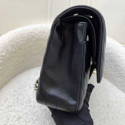Chanel Medium Classic Flap CF in Chevron Quilted Black Lambskin and LGHW