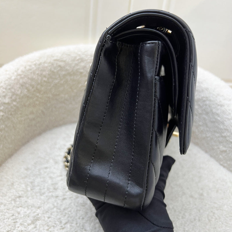 Chanel Medium Classic Flap CF in Chevron Quilted Black Lambskin and LGHW