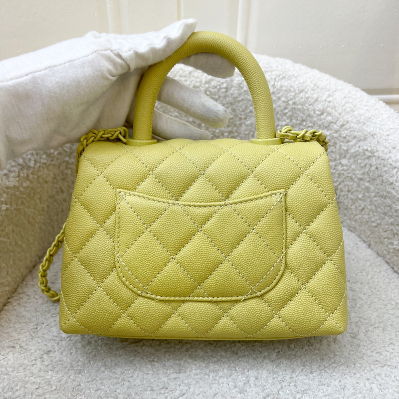 Chanel Mini Coco Handle in Yellow Caviar and Yellow Coated HW (Model: AS2215)