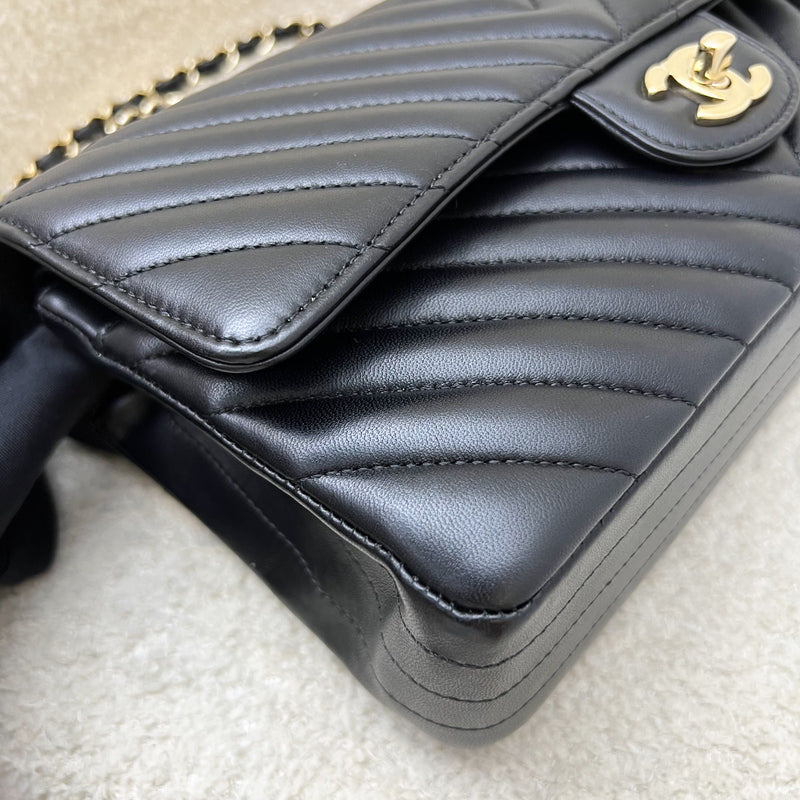 Chanel Medium Classic Flap CF in Chevron Quilted Black Lambskin and LGHW