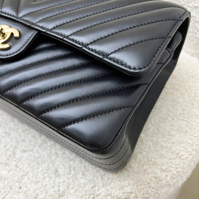 Chanel Medium Classic Flap CF in Chevron Quilted Black Lambskin and LGHW