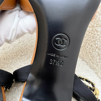 Chanel Sandals in Beige and Black Leather