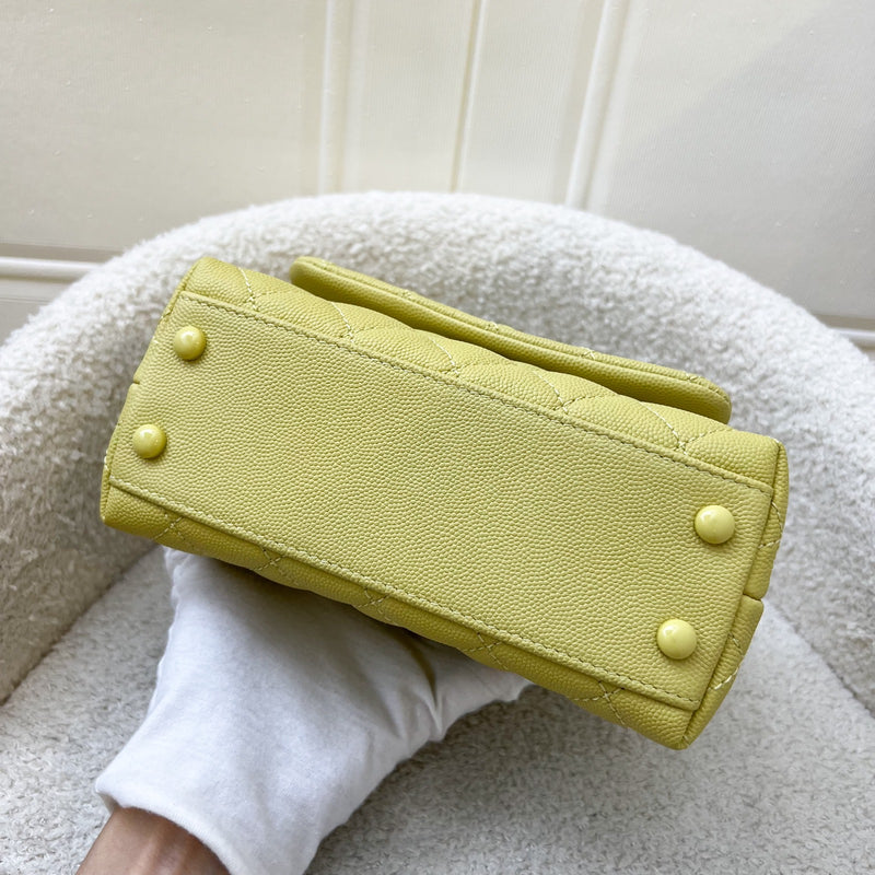 Chanel Mini Coco Handle in Yellow Caviar and Yellow Coated HW (Model: AS2215)