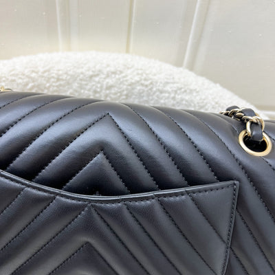Chanel Medium Classic Flap CF in Chevron Quilted Black Lambskin and LGHW