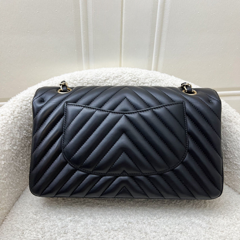 Chanel Medium Classic Flap CF in Chevron Quilted Black Lambskin and LGHW