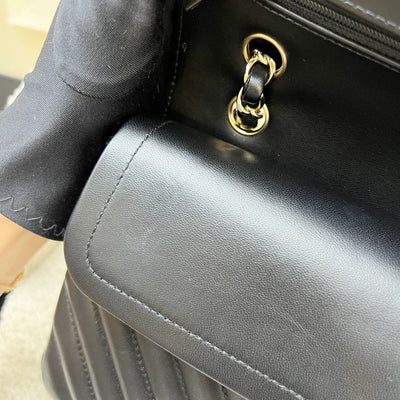 Chanel Medium Classic Flap CF in Chevron Quilted Black Lambskin and LGHW