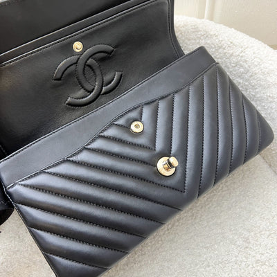Chanel Medium Classic Flap CF in Chevron Quilted Black Lambskin and LGHW