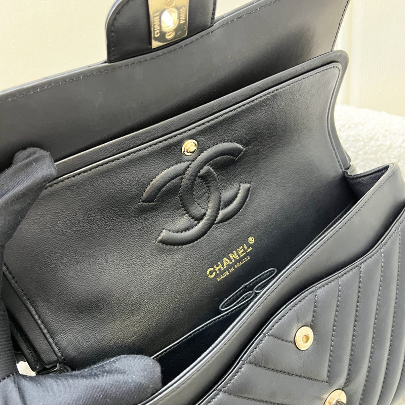 Chanel Medium Classic Flap CF in Chevron Quilted Black Lambskin and LGHW